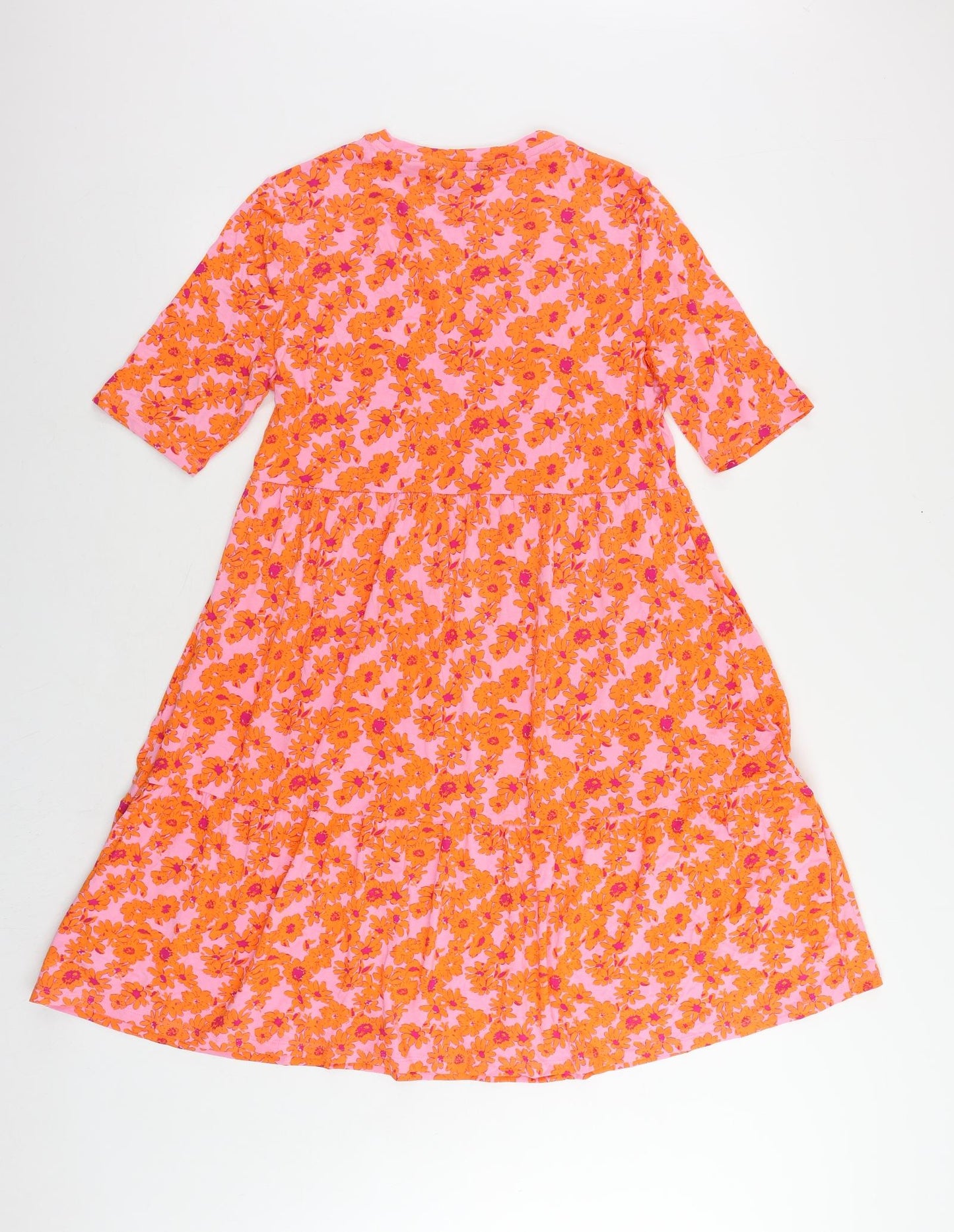 Marks and Spencer Womens Pink Floral Viscose T-Shirt Dress Size 12 Crew Neck Pullover