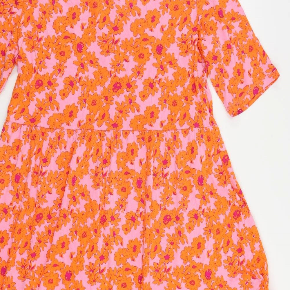 Marks and Spencer Womens Pink Floral Viscose T-Shirt Dress Size 12 Crew Neck Pullover