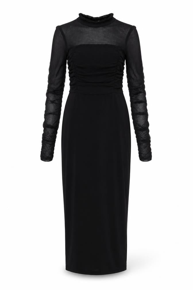 PRETTYLITTLETHING Womens Black Polyester Bodycon Size 8 Mock Neck - Ruched Sleeve