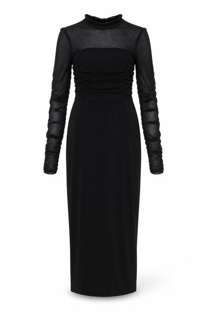 PRETTYLITTLETHING Womens Black Polyester Bodycon Size 8 Mock Neck - Ruched Sleeve