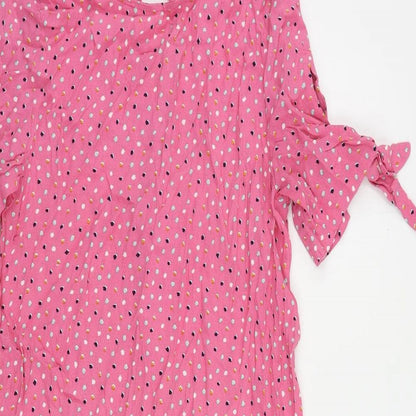 Monki Womens Pink Geometric Viscose A-Line Size XS Round Neck Button