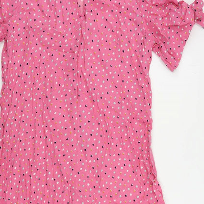 Monki Womens Pink Geometric Viscose A-Line Size XS Round Neck Button