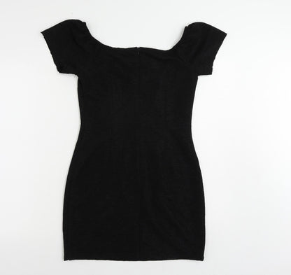 Nasty Gal Womens Black Cotton Mini Size 10 Boat Neck Zip - Textured