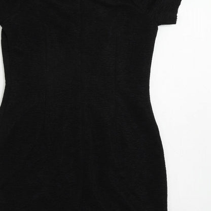 Nasty Gal Womens Black Cotton Mini Size 10 Boat Neck Zip - Textured