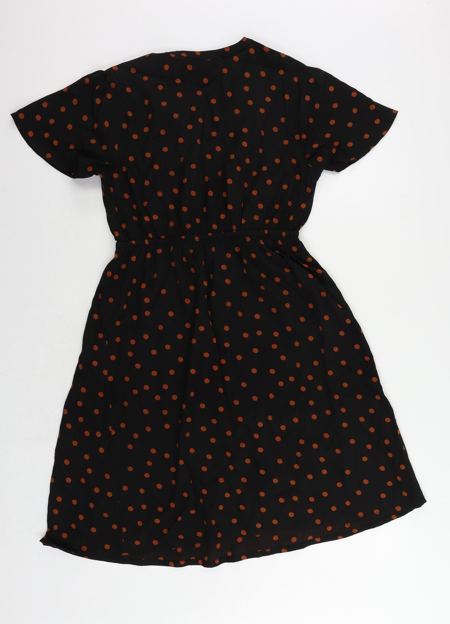 New Look Womens Black Polka Dot Polyester A-Line Size 8 V-Neck