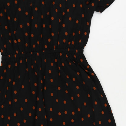 New Look Womens Black Polka Dot Polyester A-Line Size 8 V-Neck