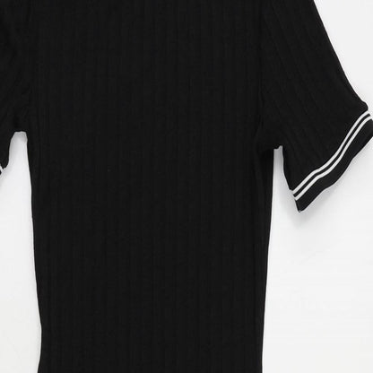 Divided by H&M Womens Black Polyester Bodycon Size 4 Crew Neck Pullover - Contrasting Trim