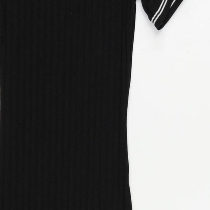 Divided by H&M Womens Black Polyester Bodycon Size 4 Crew Neck Pullover - Contrasting Trim