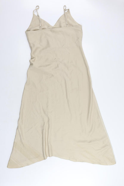 River Island Womens Beige Polyester Slip Dress Size 10 V-Neck Pullover