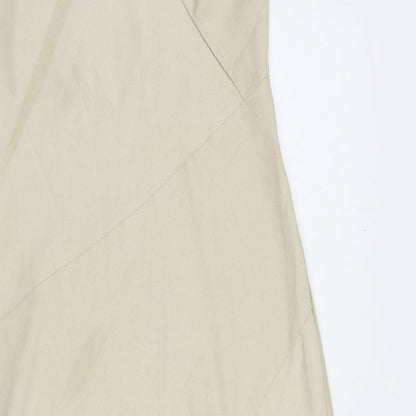 River Island Womens Beige Polyester Slip Dress Size 10 V-Neck Pullover
