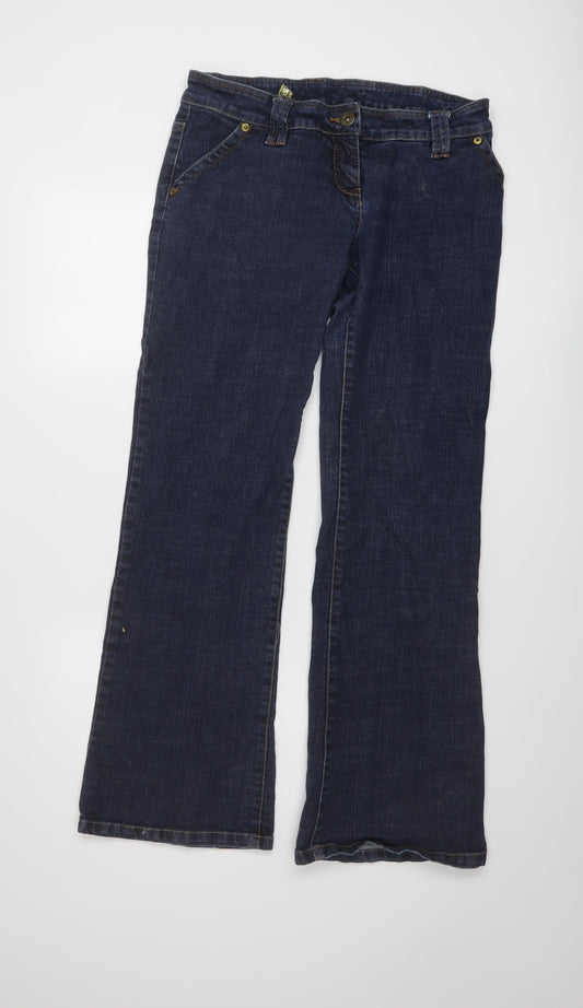 Authentic Womens Blue Cotton Flared Jeans Size 12 L32 in Regular Button - Vintage