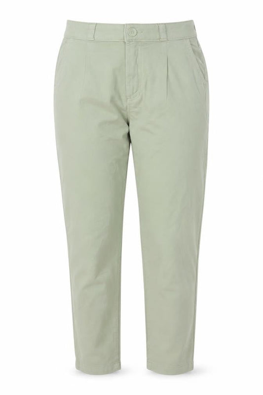 Front view of Denim & Co. women’s green cotton tapered jeans, size UK 8, 28-inch leg regular button