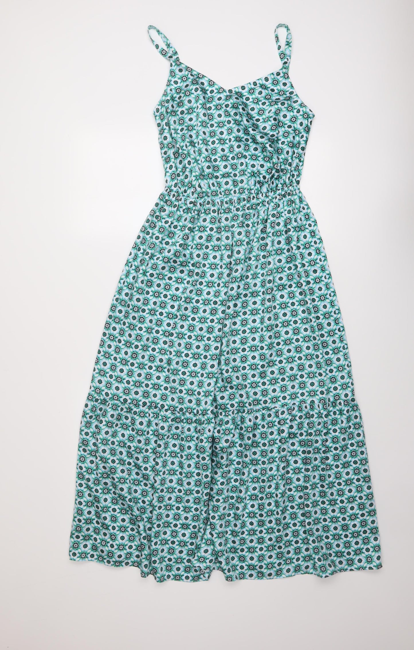 Marks and Spencer Womens Blue Geometric Polyester A-Line Size 6 V-Neck Pullover