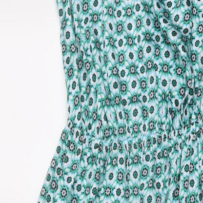 Marks and Spencer Womens Blue Geometric Polyester A-Line Size 6 V-Neck Pullover