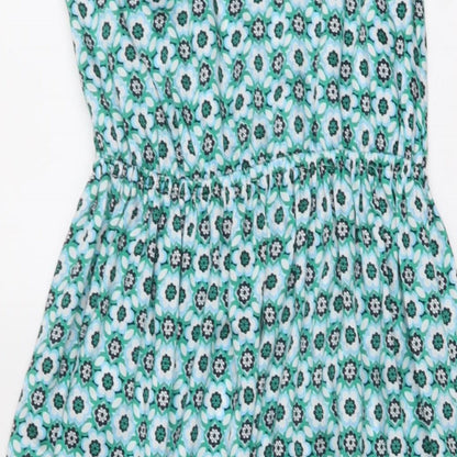 Marks and Spencer Womens Blue Geometric Polyester A-Line Size 6 V-Neck Pullover