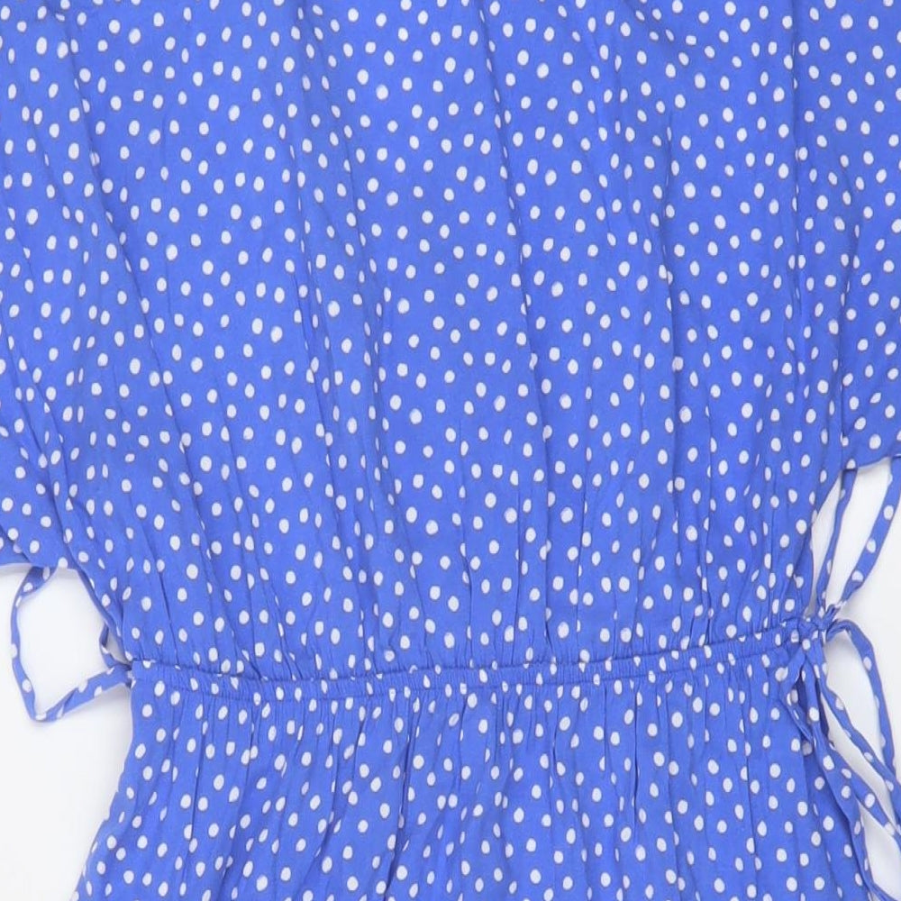 Marks and Spencer Womens Blue Polka Dot Viscose A-Line Size 8 V-Neck Pullover