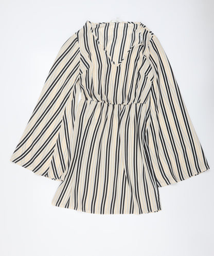 Missguided Womens Beige Striped Polyester Mini Size 6 V-Neck Pullover