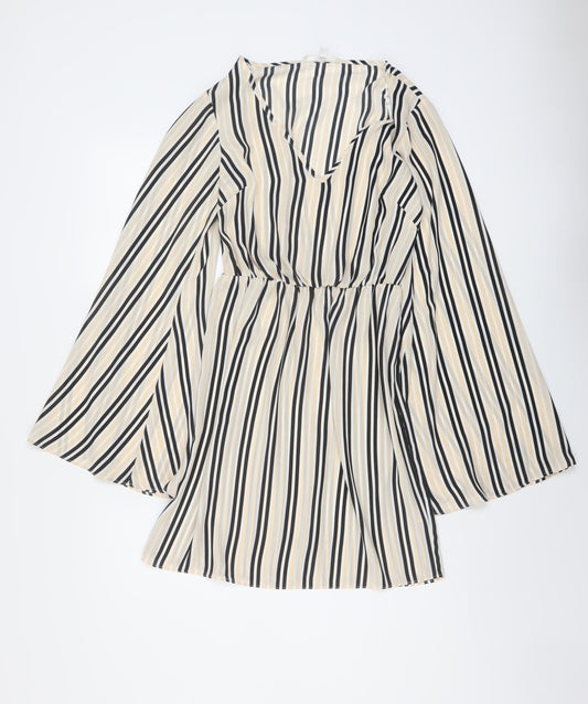 Missguided Womens Beige Striped Polyester Mini Size 6 V-Neck Pullover