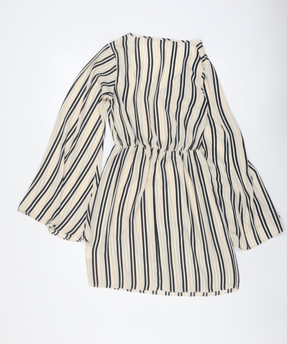 Missguided Womens Beige Striped Polyester Mini Size 6 V-Neck Pullover