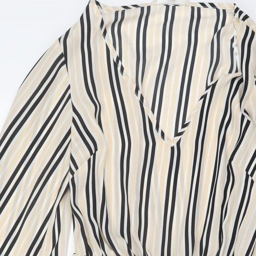 Missguided Womens Beige Striped Polyester Mini Size 6 V-Neck Pullover