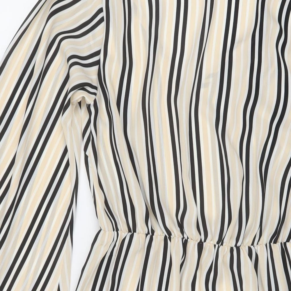 Missguided Womens Beige Striped Polyester Mini Size 6 V-Neck Pullover