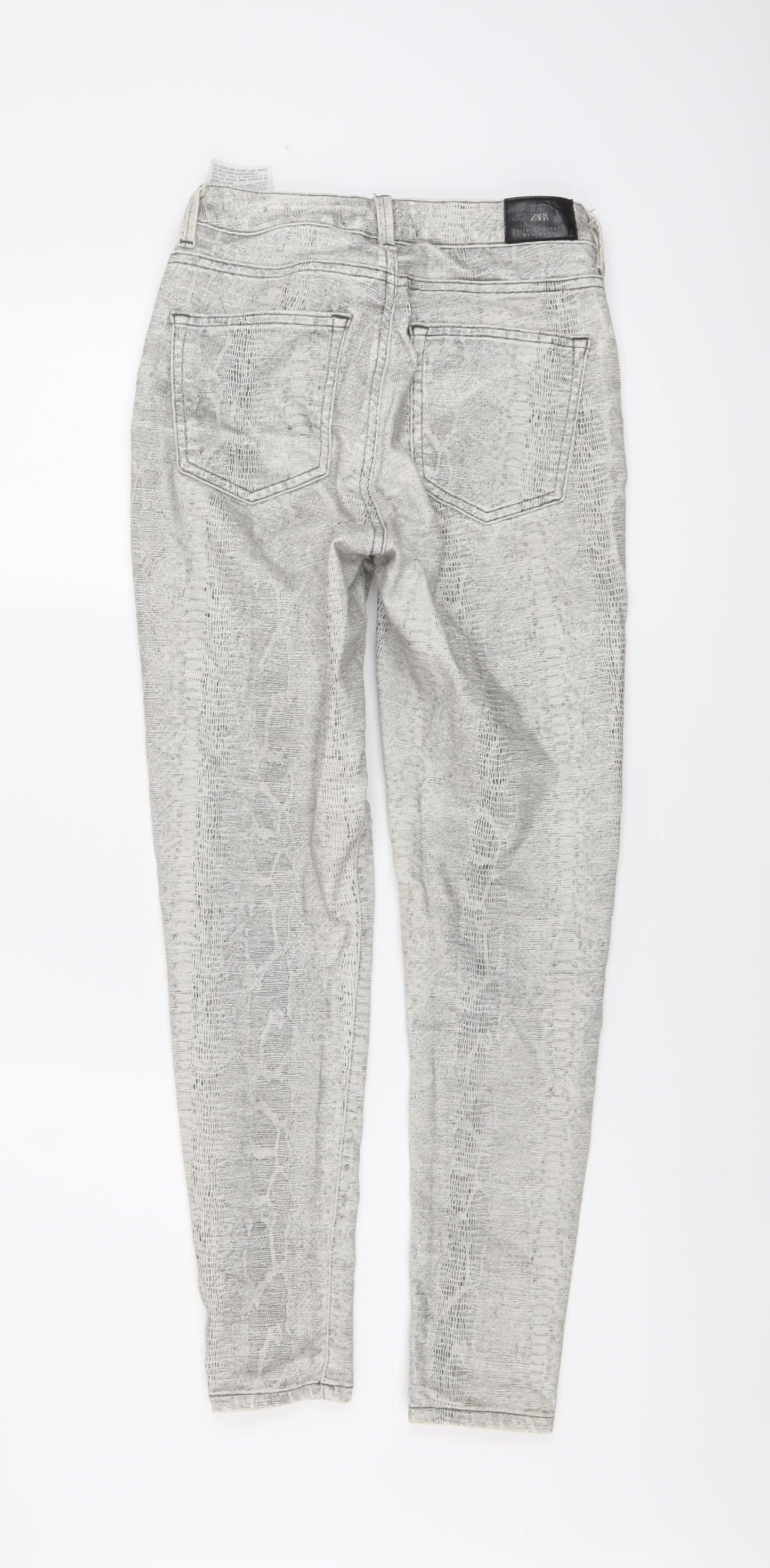 Zara Womens Beige Animal Print Cotton Trousers Size 8 L27 in Regular Button