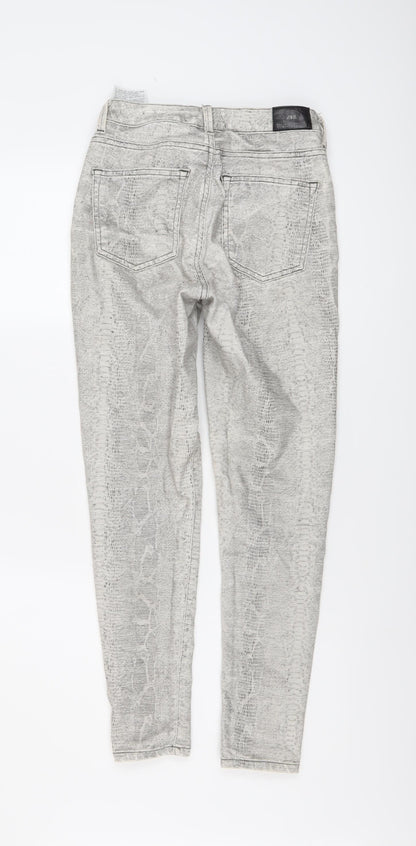 Zara Womens Beige Animal Print Cotton Trousers Size 8 L27 in Regular Button