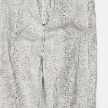 Zara Womens Beige Animal Print Cotton Trousers Size 8 L27 in Regular Button