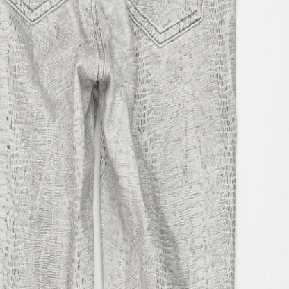 Zara Womens Beige Animal Print Cotton Trousers Size 8 L27 in Regular Button