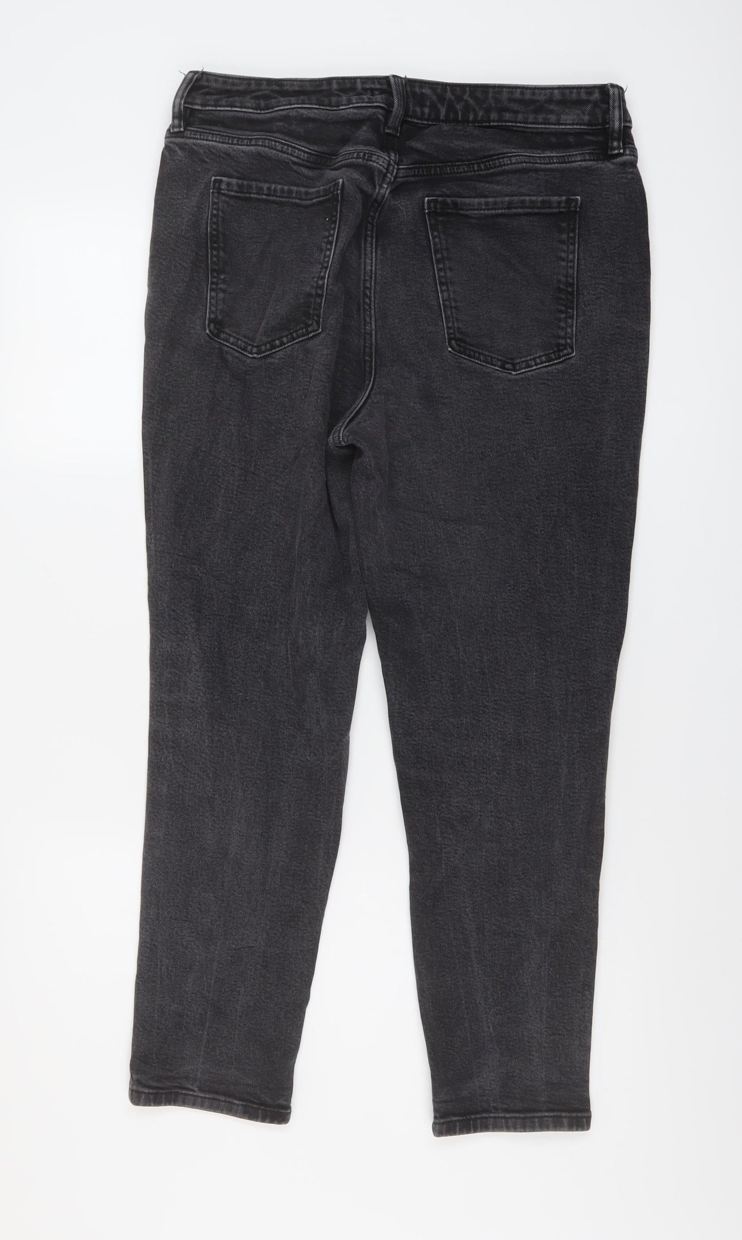 F&F Womens Grey Cotton Tapered Jeans Size 14 L26 in Regular Button