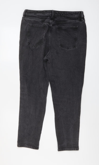 F&F Womens Grey Cotton Tapered Jeans Size 14 L26 in Regular Button