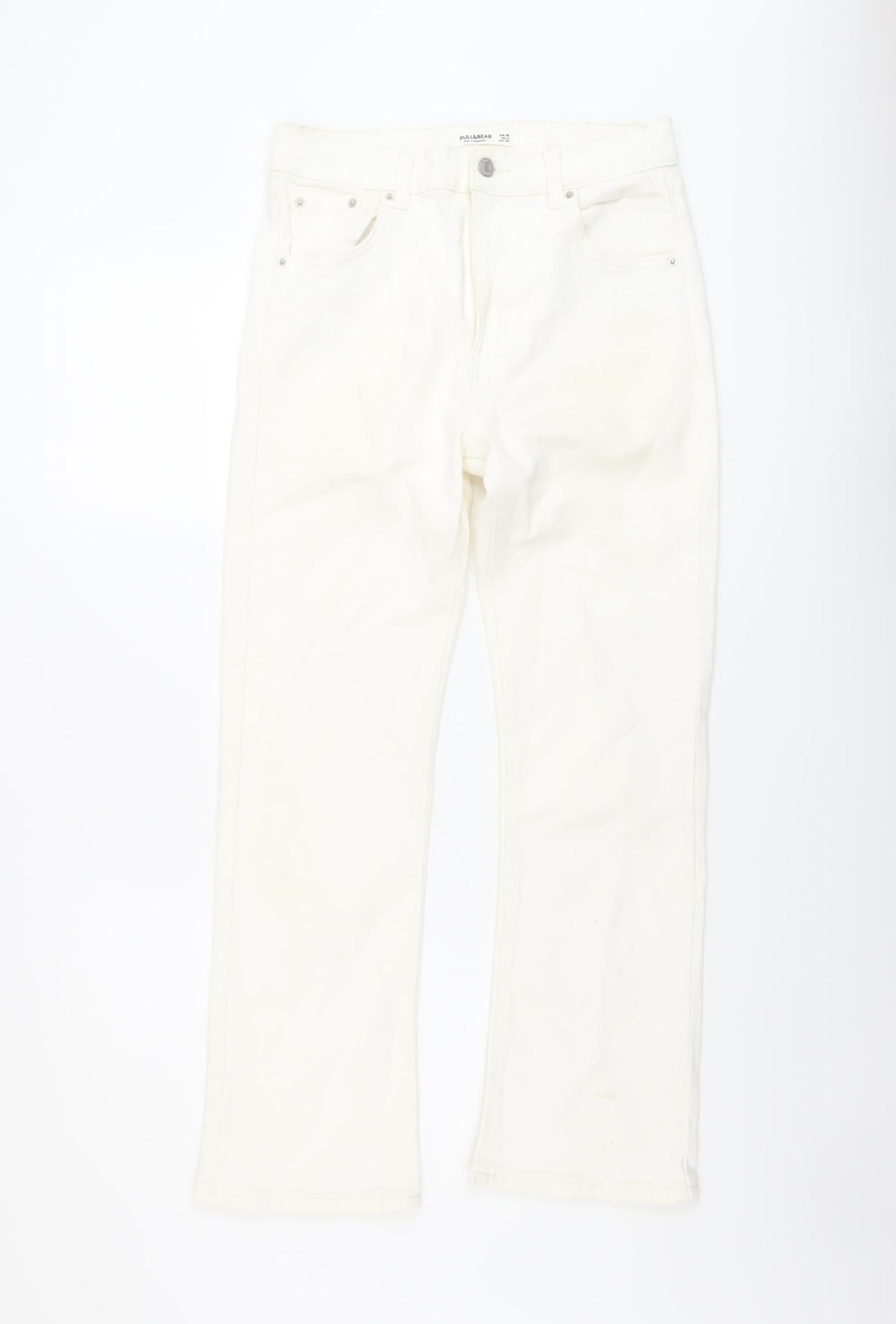 Pull&Bear Womens Ivory Cotton Bootcut Jeans Size 10 L27 in Regular Button