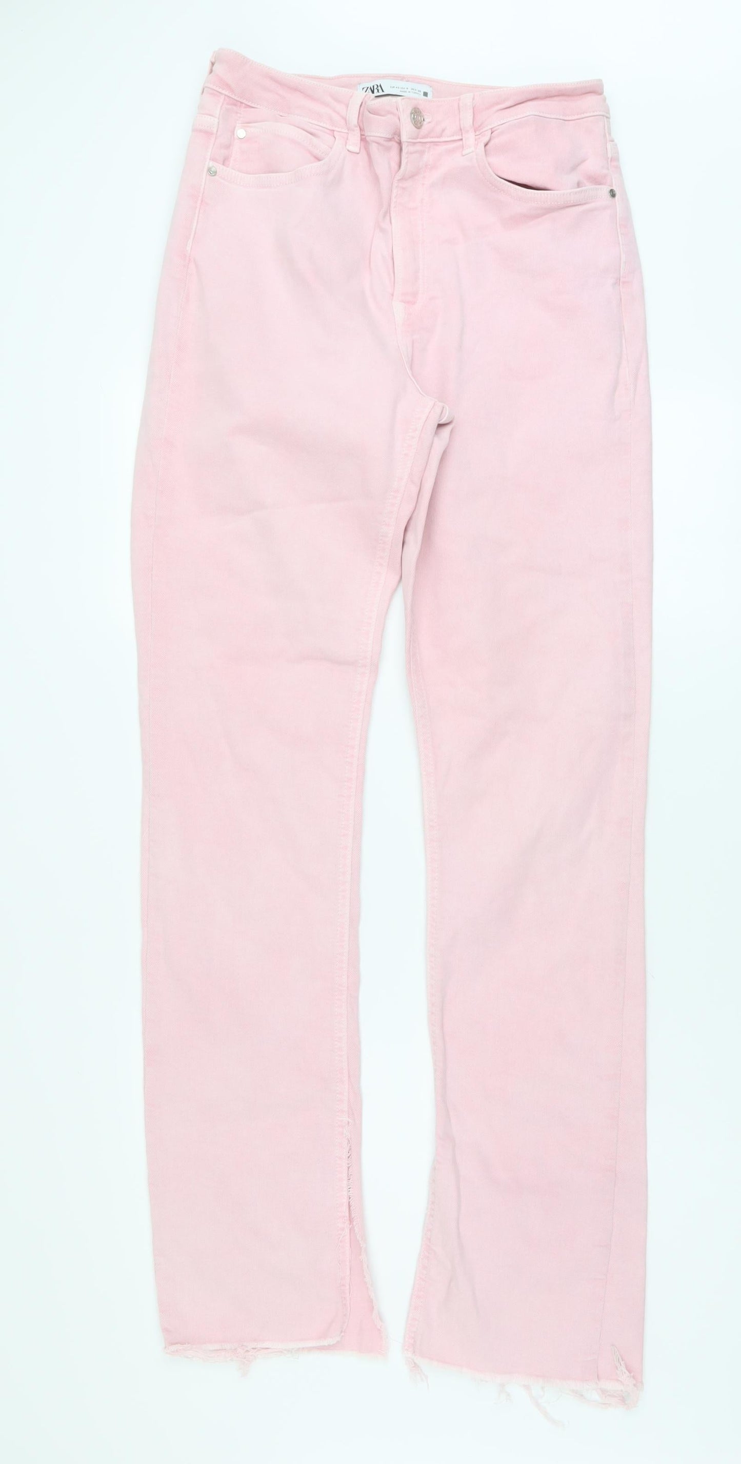 Zara Womens Pink Cotton Straight Jeans Size 12 L33 in Regular Button