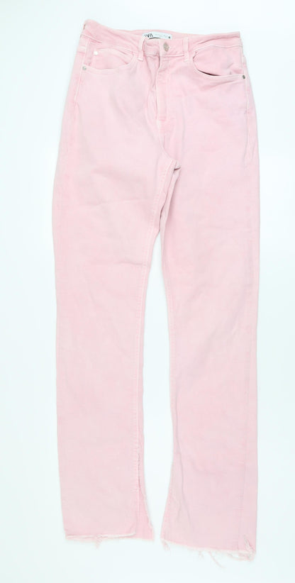 Zara Womens Pink Cotton Straight Jeans Size 12 L33 in Regular Button