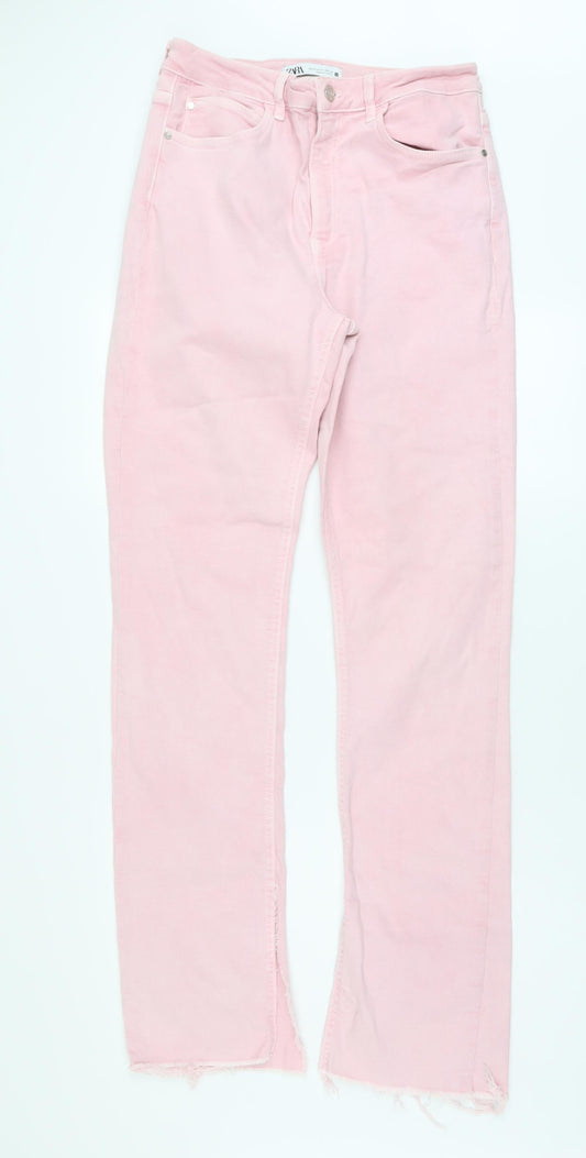 Zara Womens Pink Cotton Straight Jeans Size 12 L33 in Regular Button