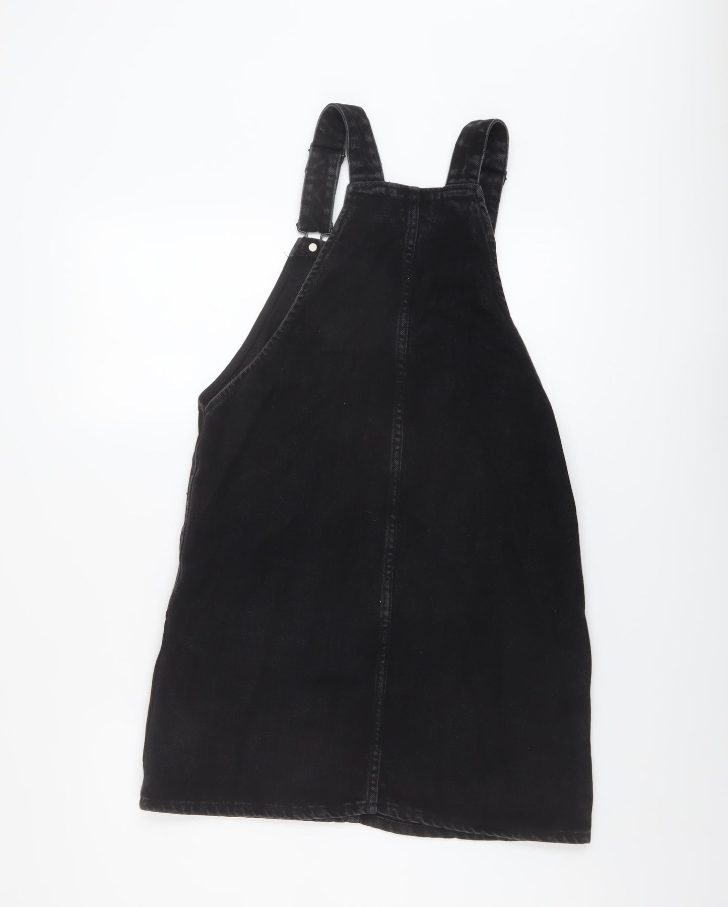 New Look Womens Black Cotton Pinafore/Dungaree Dress Size 8 Square Neck Button