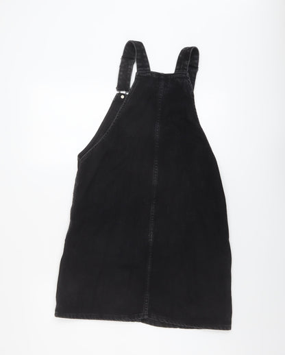 New Look Womens Black Cotton Pinafore/Dungaree Dress Size 8 Square Neck Button