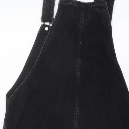 New Look Womens Black Cotton Pinafore/Dungaree Dress Size 8 Square Neck Button