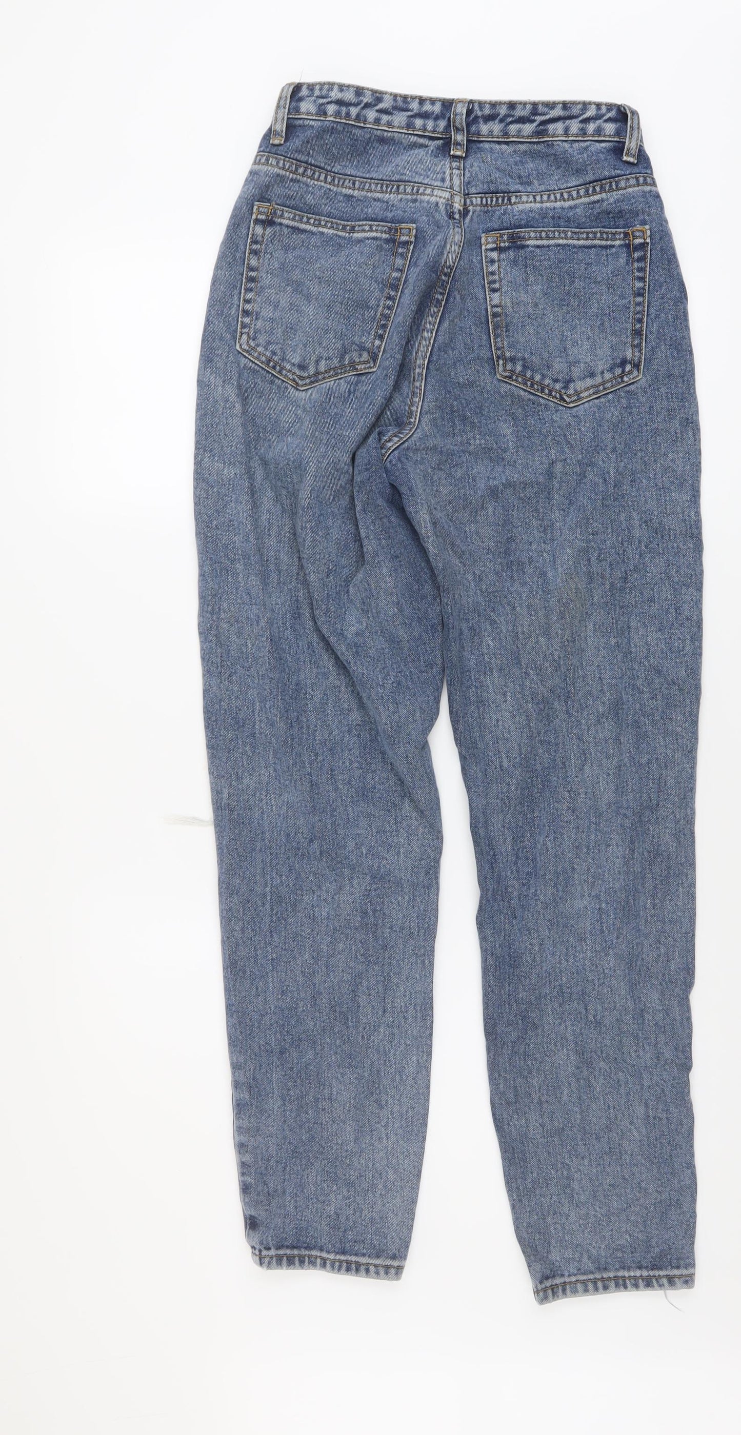 PRETTYLITTLETHING Womens Blue Cotton Mom Jeans Size 4 L30 in Regular Button