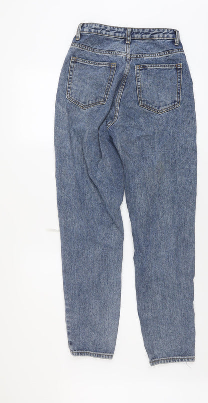 PRETTYLITTLETHING Womens Blue Cotton Mom Jeans Size 4 L30 in Regular Button