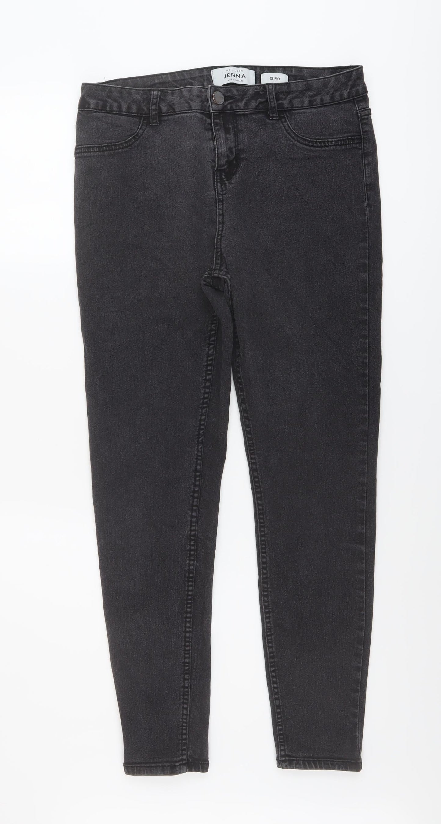 New Look Womens Grey Cotton Skinny Jeans Size 14 L27 in Regular Button