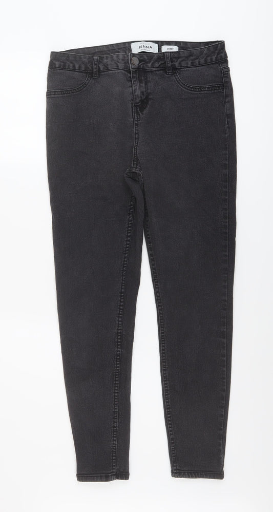 New Look Womens Grey Cotton Skinny Jeans Size 14 L27 in Regular Button