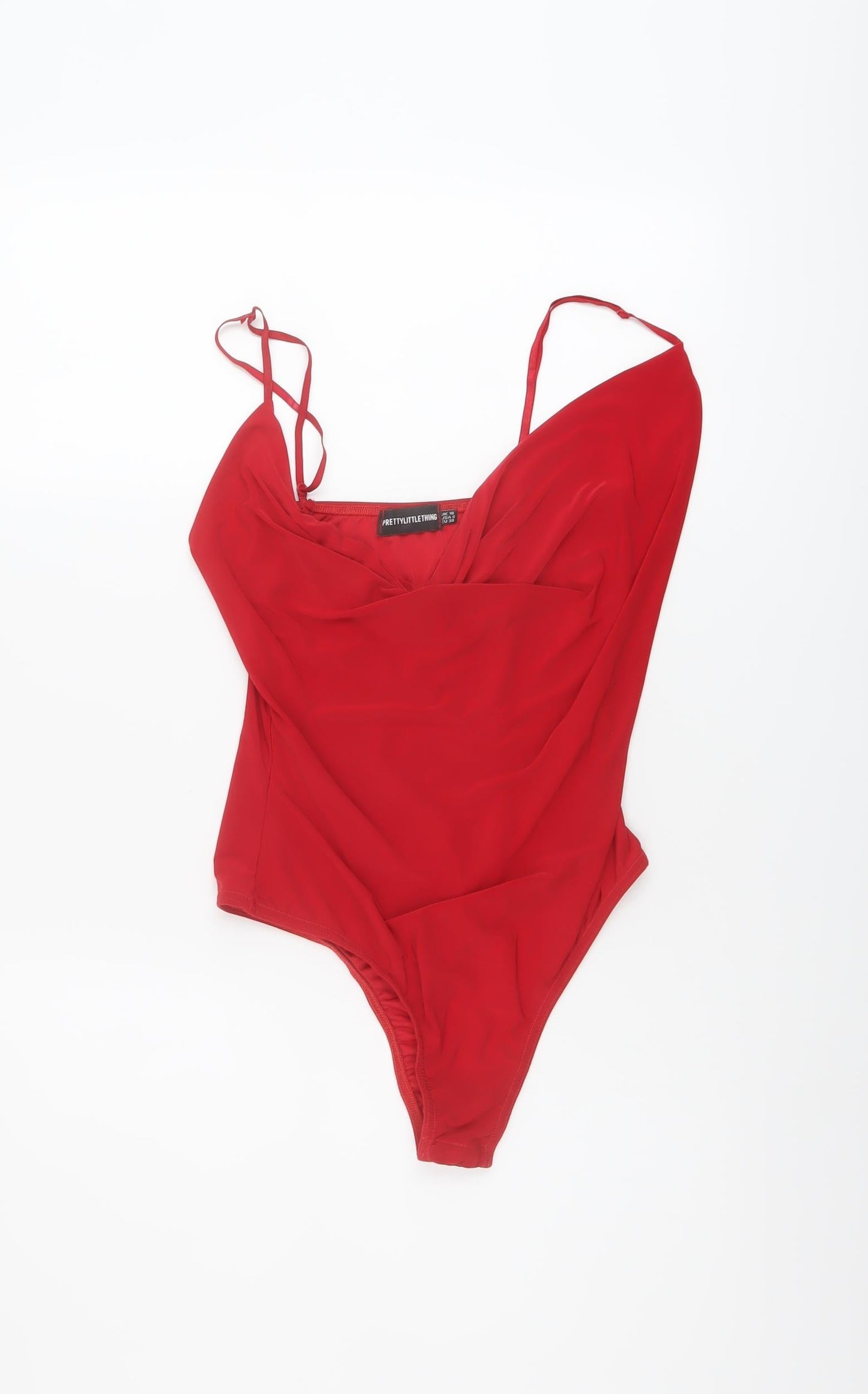 PRETTYLITTLETHING Womens Red Polyester Bodysuit One-Piece Size 10 Snap