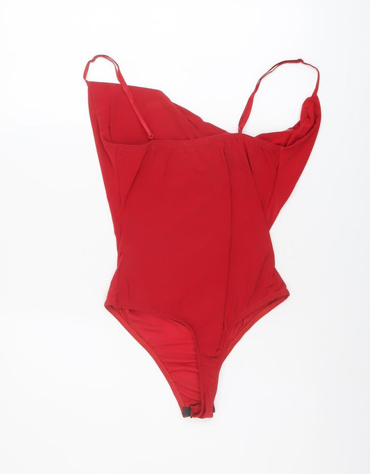 PRETTYLITTLETHING Womens Red Polyester Bodysuit One-Piece Size 10 Snap