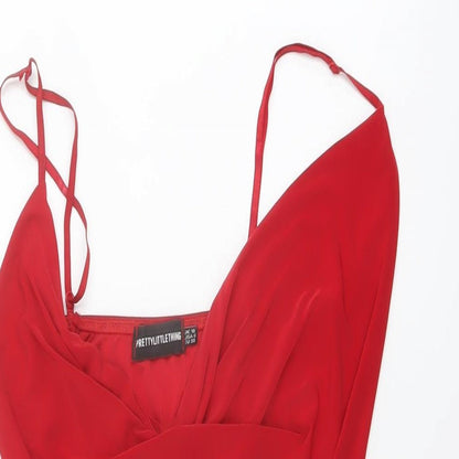 PRETTYLITTLETHING Womens Red Polyester Bodysuit One-Piece Size 10 Snap