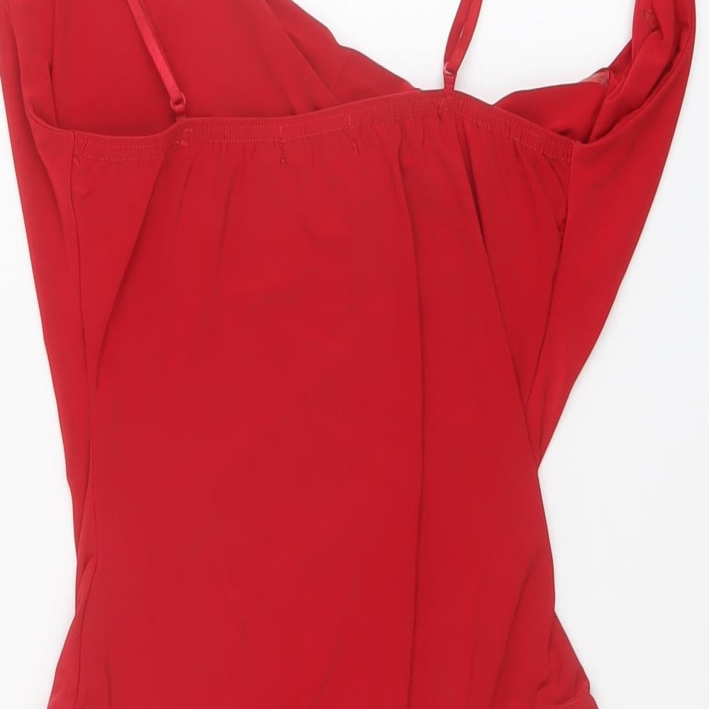 PRETTYLITTLETHING Womens Red Polyester Bodysuit One-Piece Size 10 Snap