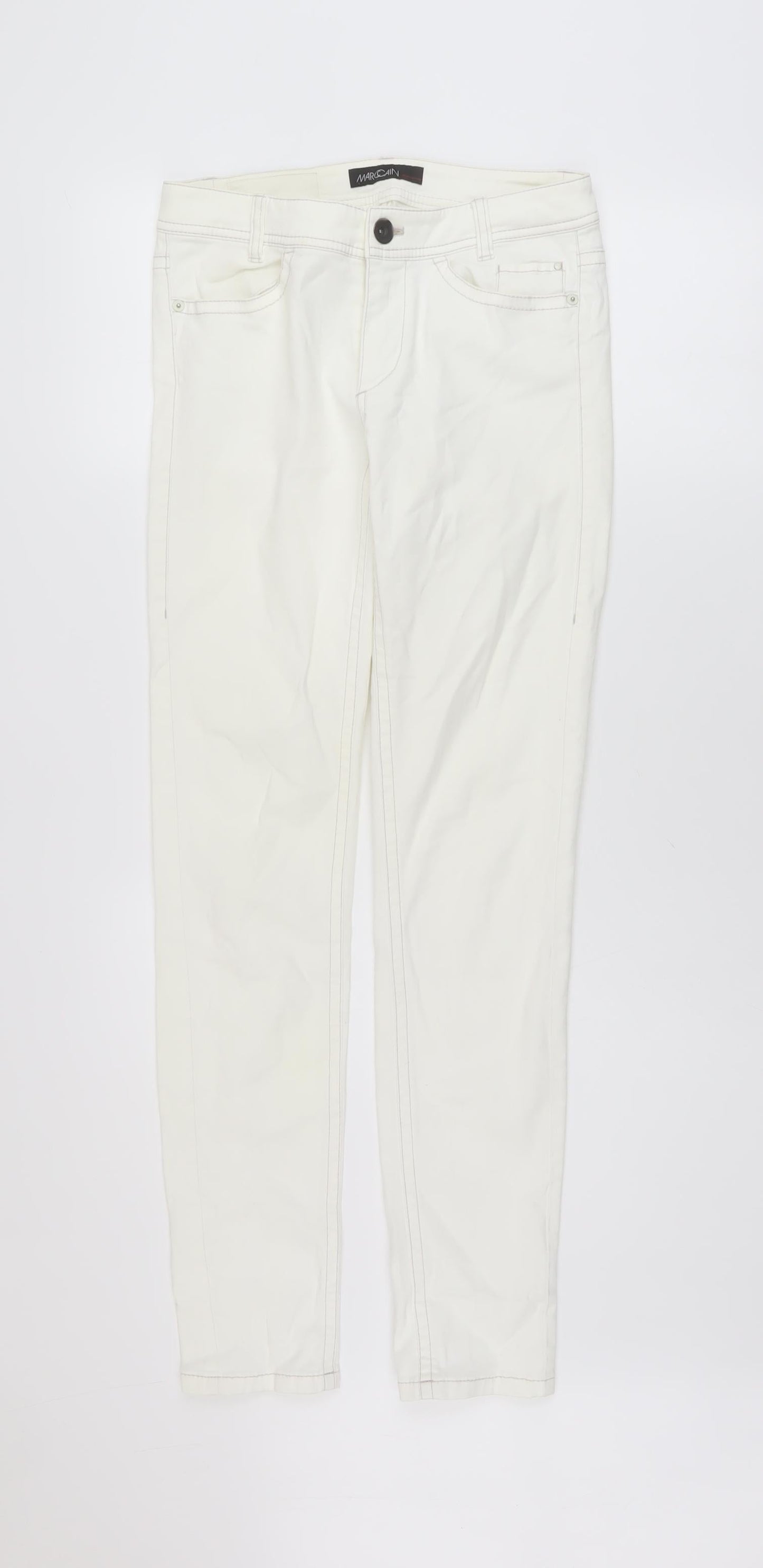 Marccain Womens Ivory Cotton Skinny Jeans Size 28 in L30 in Regular Button