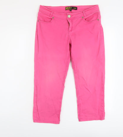 Authentic Womens Pink Cotton Capri Jeans Size 10 L21 in Regular Button