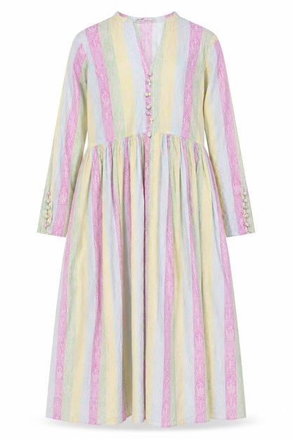 Khaadi Womens Multicoloured Striped Viscose A-Line Size 12 V-Neck Button - Geometric Print