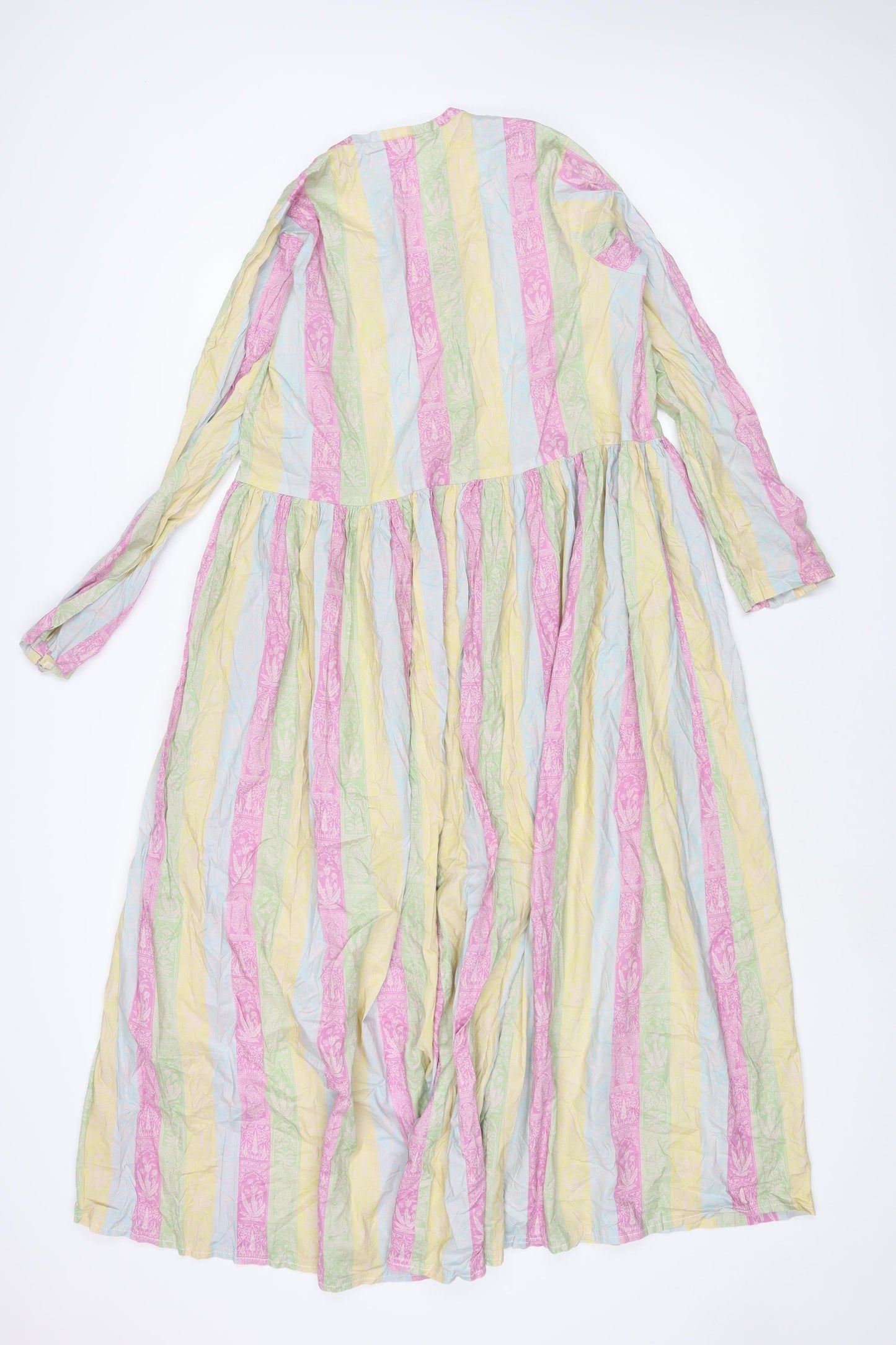 Khaadi Womens Multicoloured Striped Viscose A-Line Size 12 V-Neck Button - Geometric Print